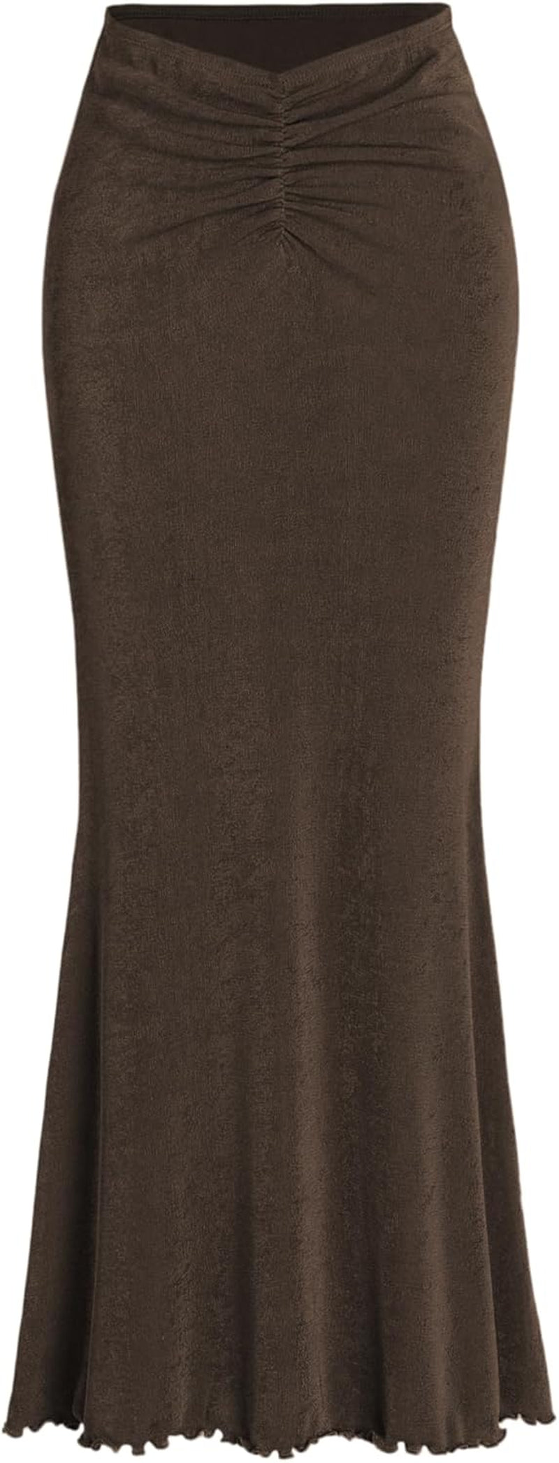 High Waist Skirts for Women Mermaid Skirt Fishtail Ruched Bodycon Long Maxi Skirt Lettuce Trim Stretchy