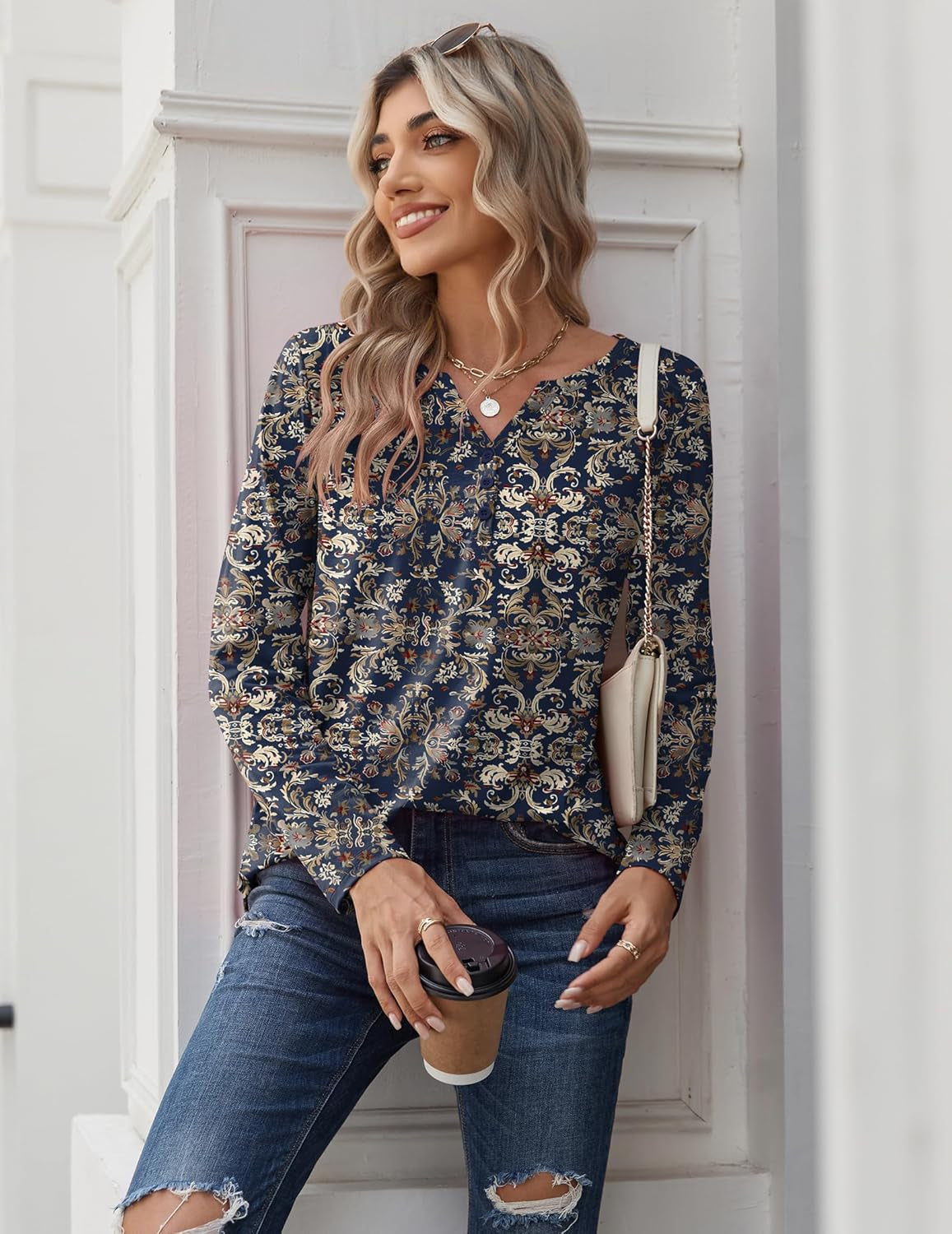 Long Sleeve Shirts for Women Casual V Neck Fall Tops Dressy Summer Work Blouses Clothes