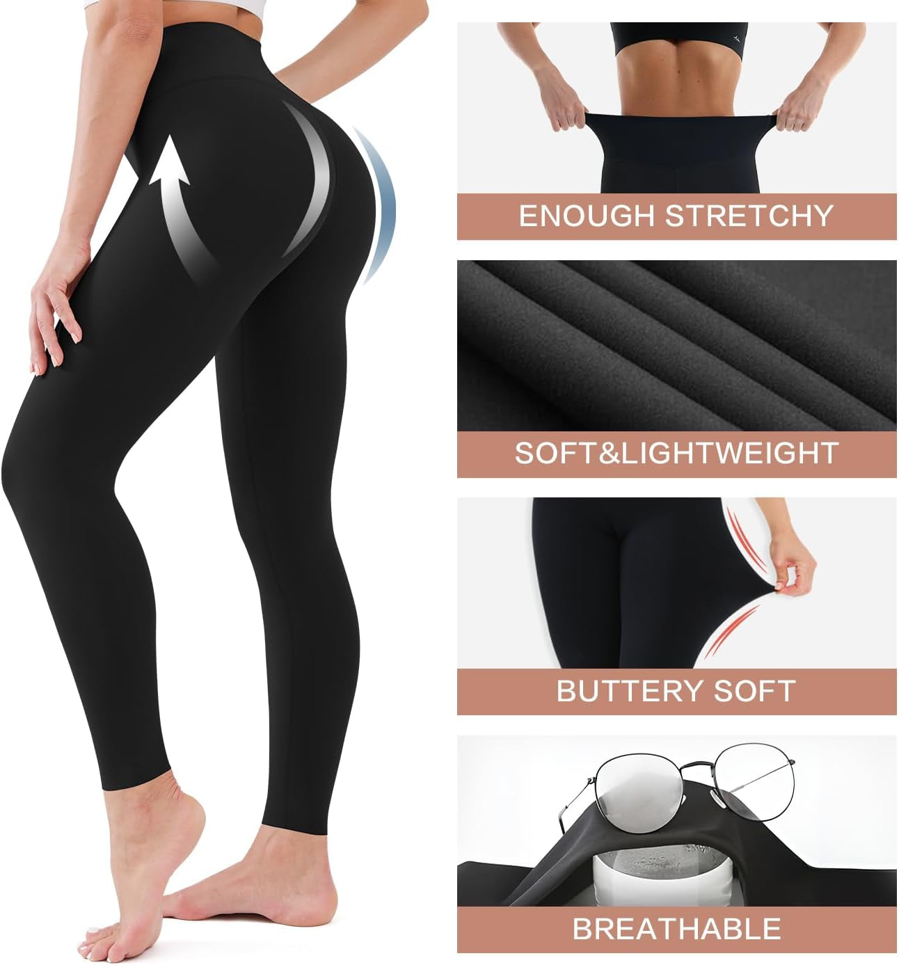 4 Pack High Waisted Leggings for Women - No See through Tummy Control Cycling Workout Yoga Pants Reg & Plus
