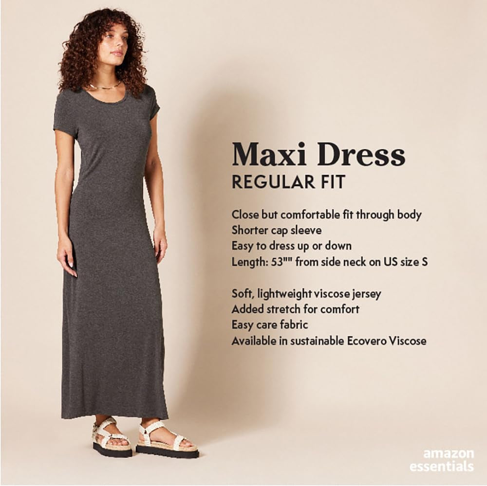 Womens Short-Sleeve Maxi Dress, Flowy