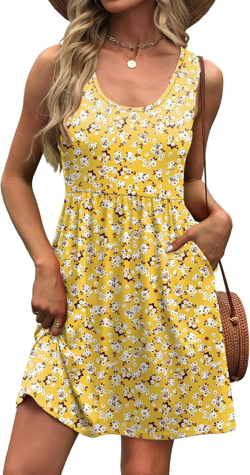 Women'S Summer Dress 2025 A-Line Sleeveless Casual Sundress with Pockets Floral/Solid