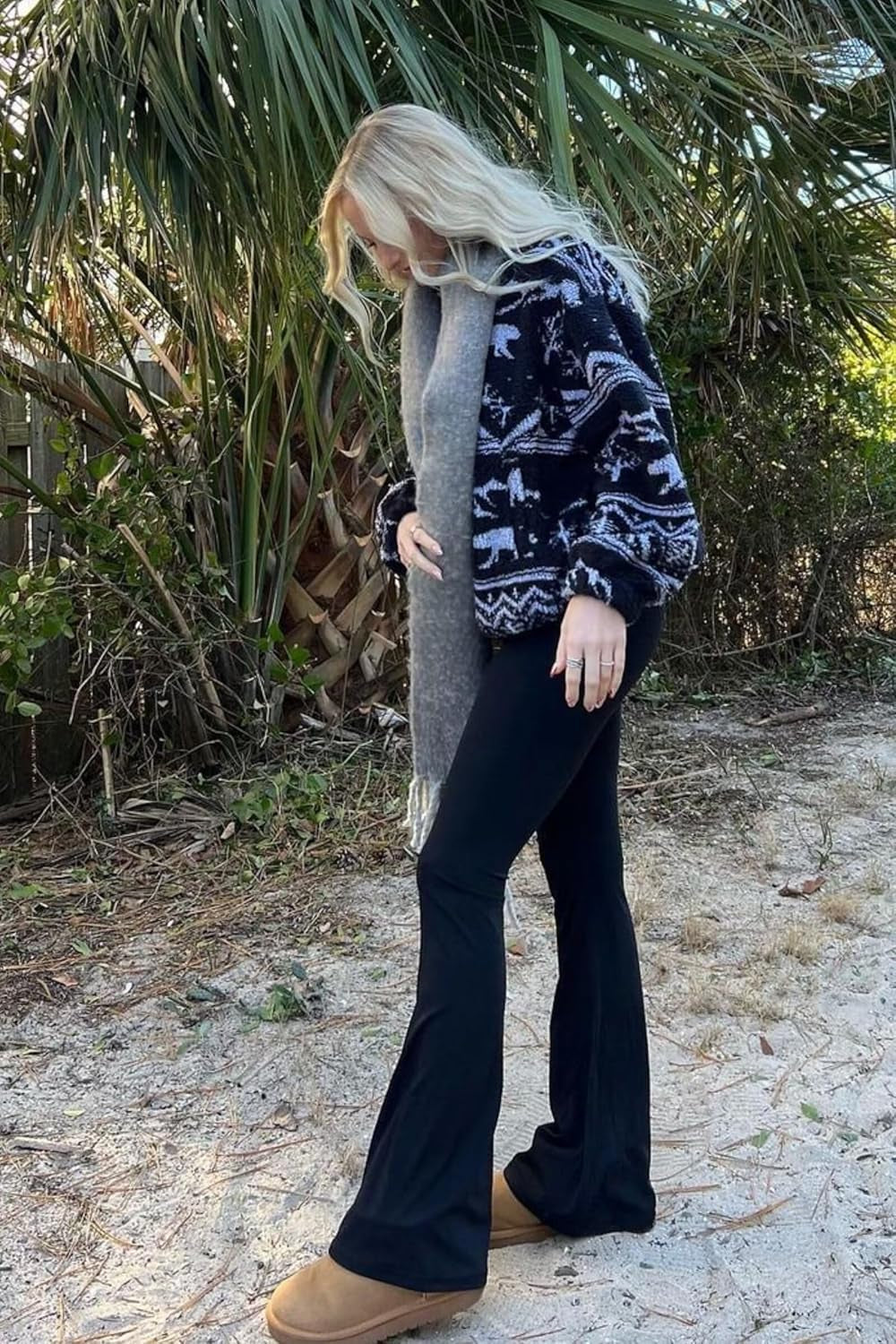 Womens Flare Leggings No Front Seam Flare Yoga Pants with Tummy Control Crossover High Waist - 28" / 30" / 32" / 34"