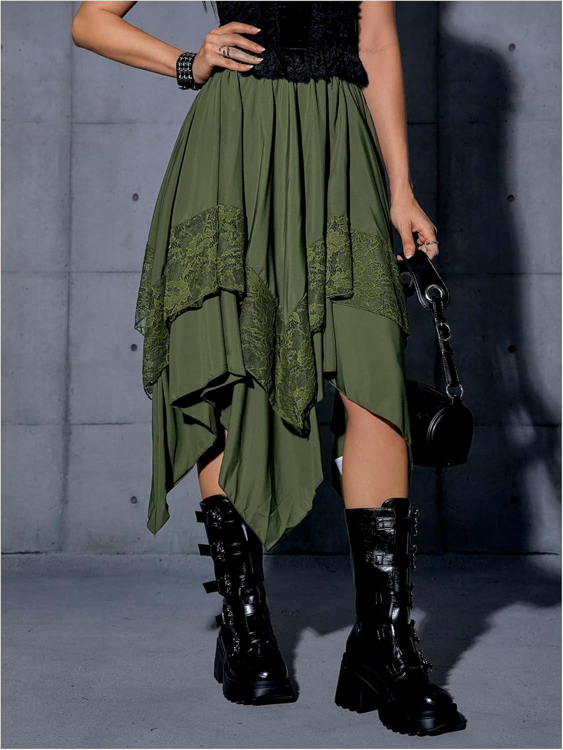 Women'S Renaissance Flowy Fairy Skirt Y2K Contrast Lace Layered Asymmetrical Midi Skirts