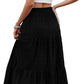 Women'S Summer Casual Elegant Smock Layered Tiered Maxi Skirt High Waisted a Line Flowy Long Skirts with Pockets