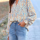Womens V Neck Floral Long Sleeve Tops 2025 Summer Casual Loose Puff Sleeve Chiffon Boho Work Blouse Dressy T Shirts