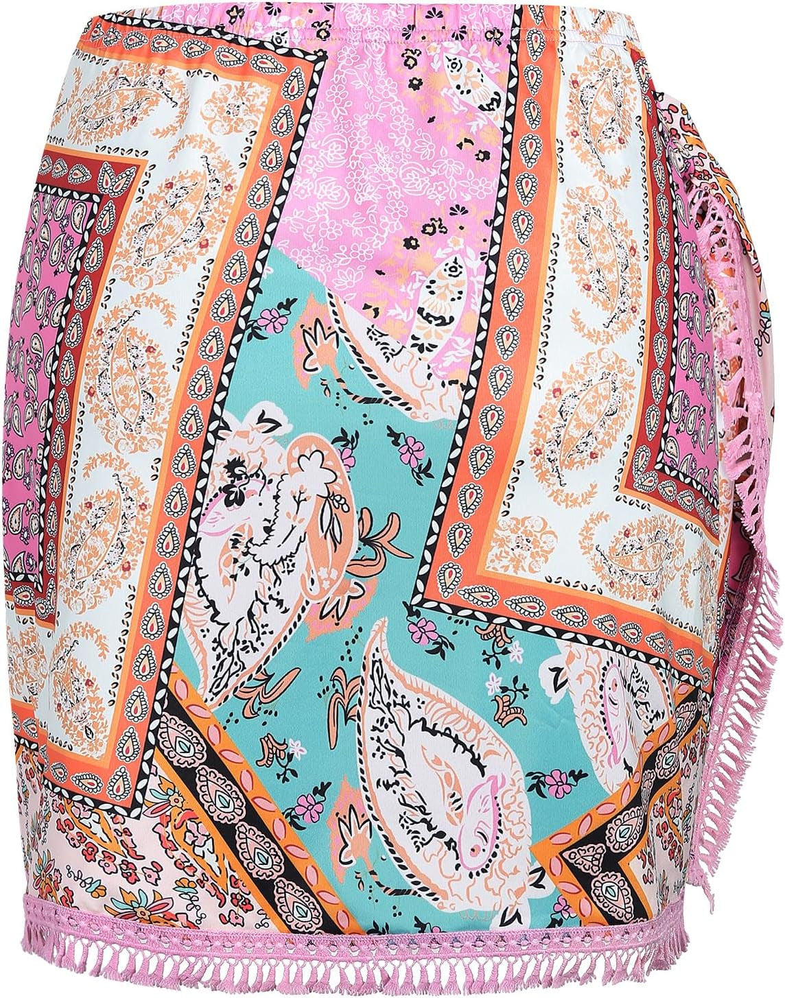 Slit Skirt for Women Boho Print Tie Side Wrap Tassel Casual Beach Mini Skirt