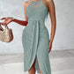 Womens Summer Halter Dress Hollow Out a Line Vacation Dresses with Eyelet Embroidery & Side Slit