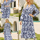 Women Floral Maxi Dress,2025 Fall Long Sleeve Casual Dresses,V Neck Boho Flowy Elegant Dress with Pockets