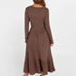 Womens Long Sleeve Midi Dress 2025 Fall Rib Knit Crew Neck a Line Soft Flowy Swing Dresses with Pocket Casual Trendy