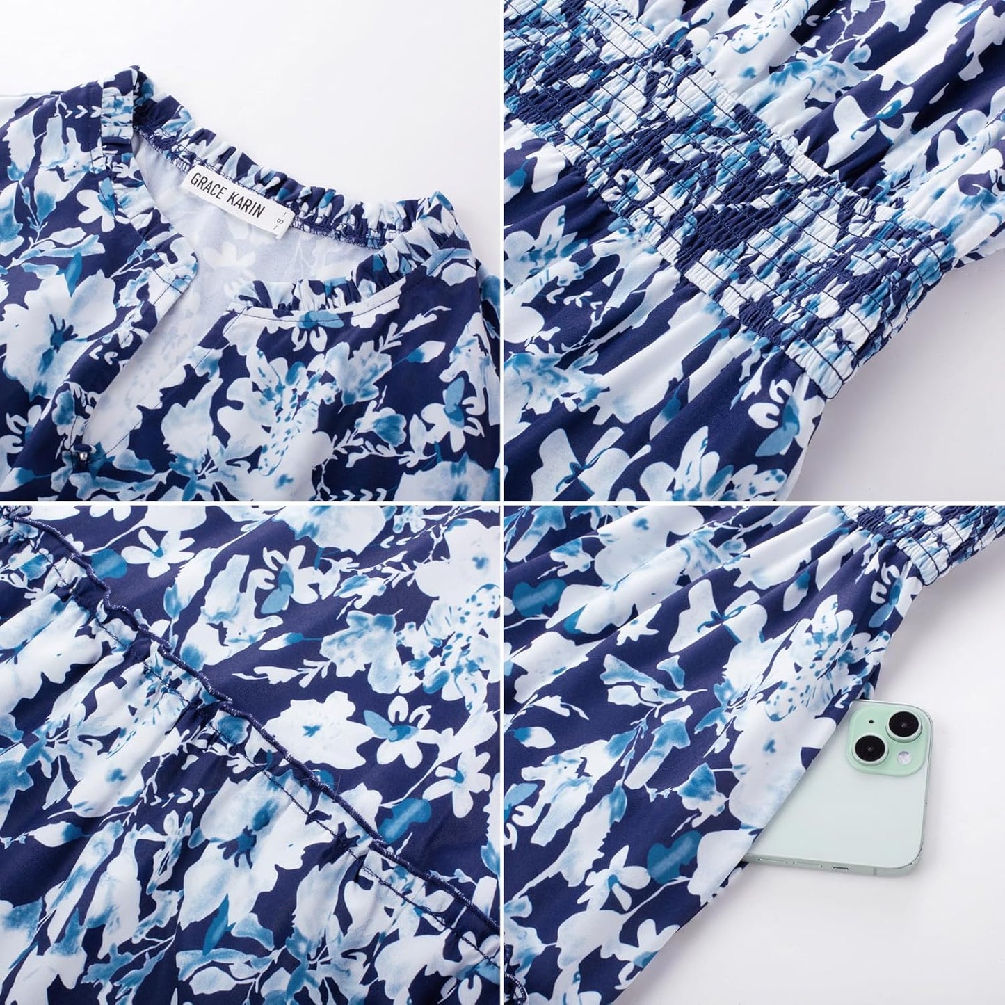 Women Floral Maxi Dress,2025 Fall Long Sleeve Casual Dresses,V Neck Boho Flowy Elegant Dress with Pockets