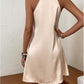 Women'S Pearl Beaded Halter Twist Sleeveless Tie Back Dress a Line Dress