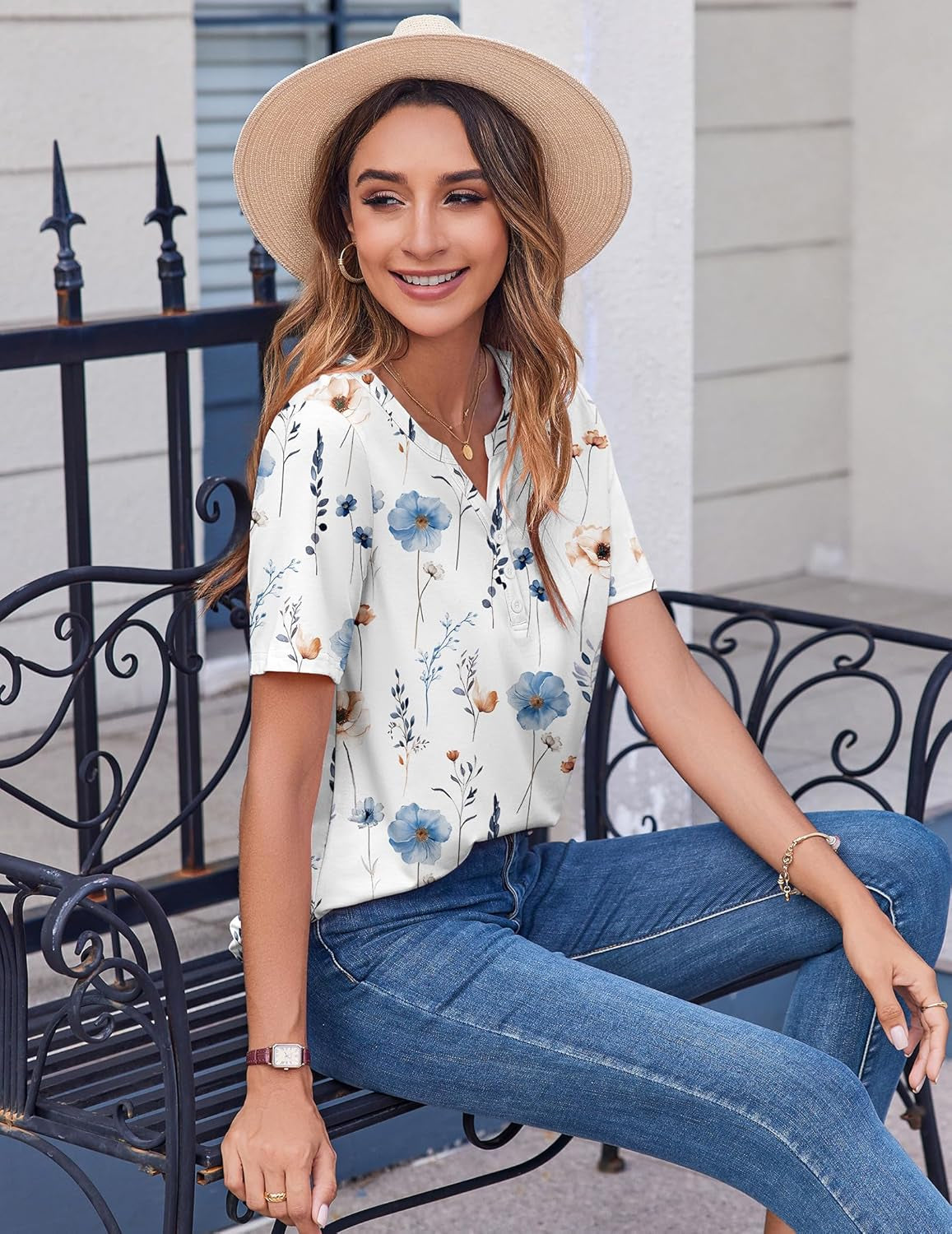 Womens Summer Tops Casual Short Sleeve V Neck Shirts Business Dressy Work Blouses