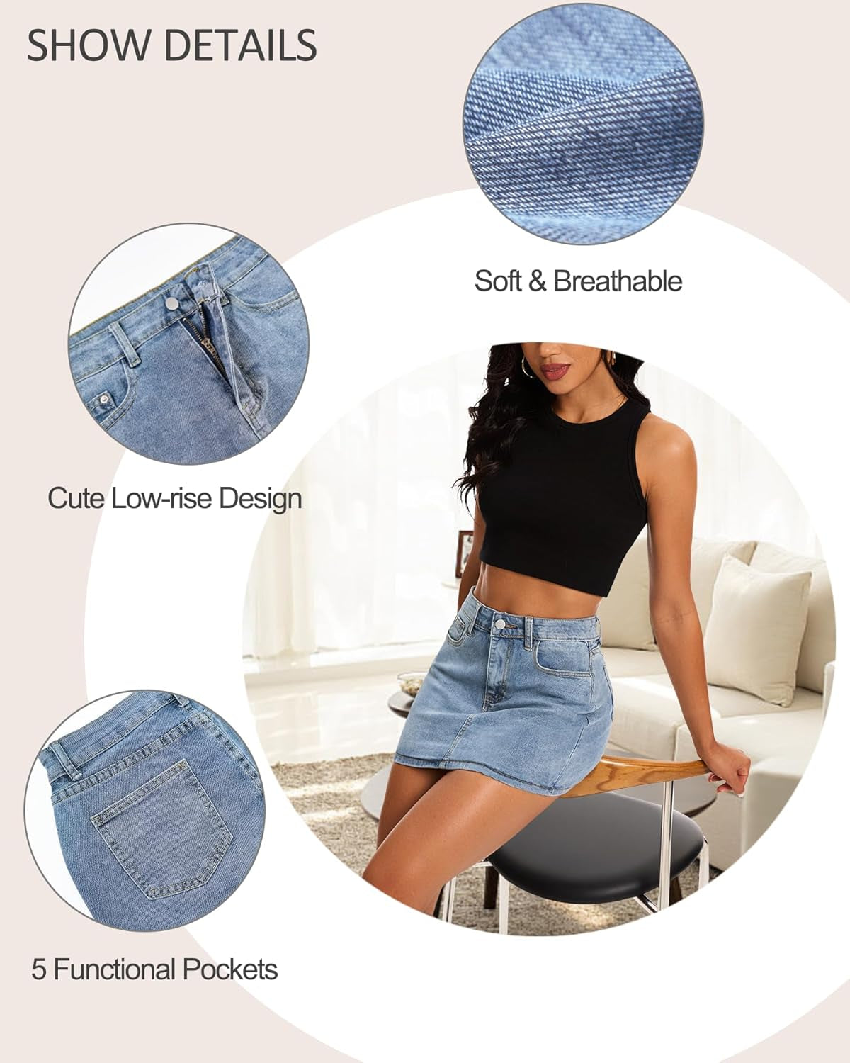 Women’S Denim Jean Skirt Mini Y2K Low Waisted Casual Cute Skirts with Pockets