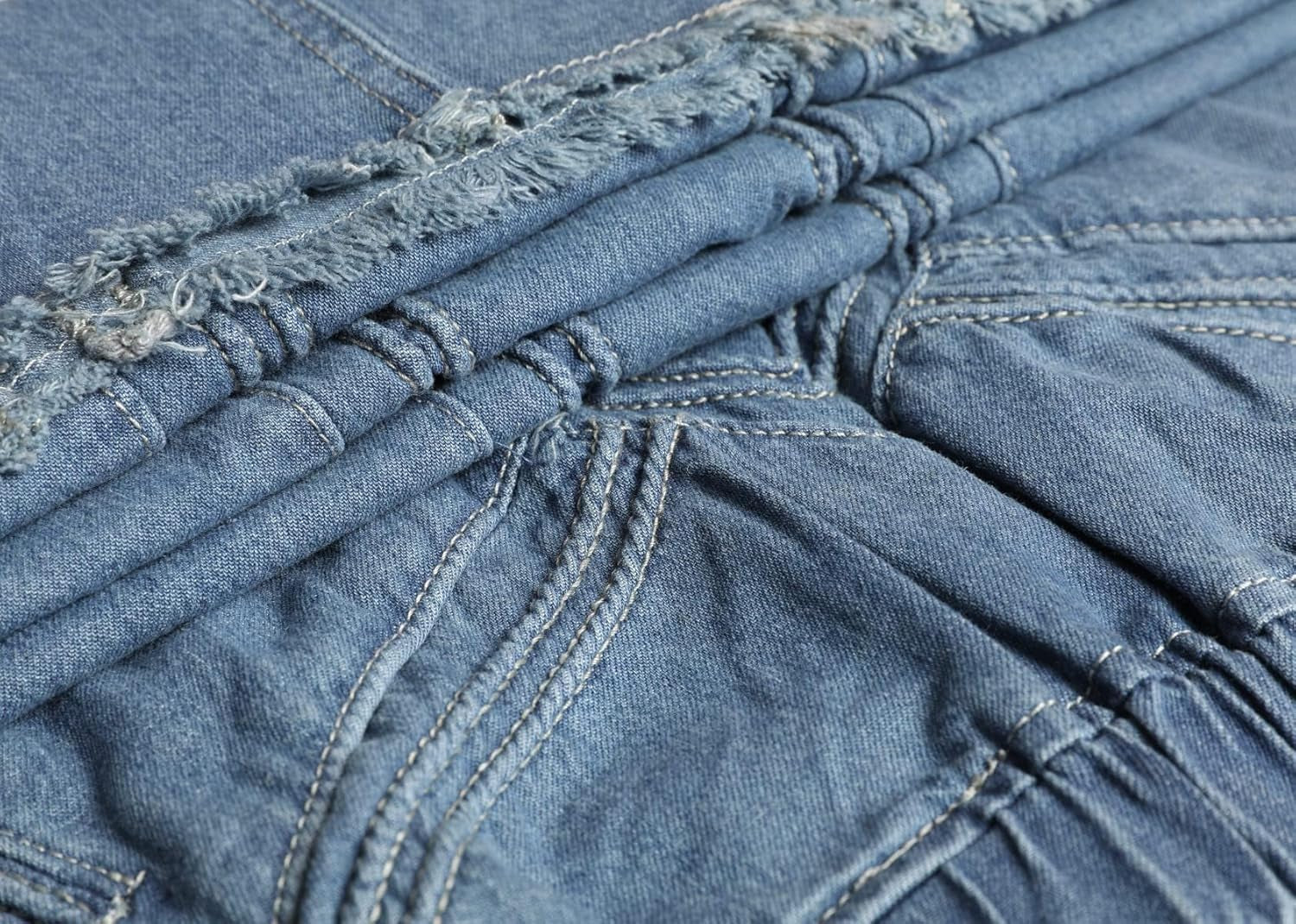 Women'S Casual Elastic Waist Frayed Hem A-Line Distressed Hippie Long Maxi Denim Skirt