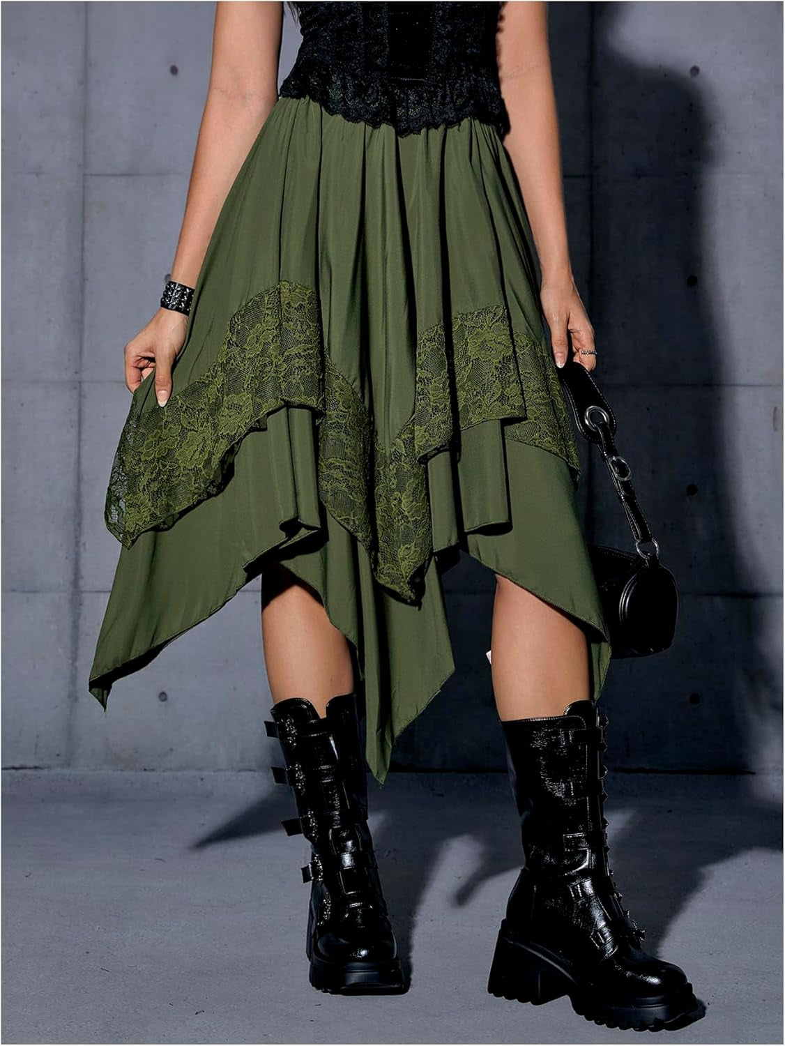 Women'S Renaissance Flowy Fairy Skirt Y2K Contrast Lace Layered Asymmetrical Midi Skirts