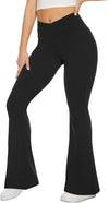 Black Flare Leggings for Women, Crossover Yoga Pants with Pockets Bootcut Flared Leggings