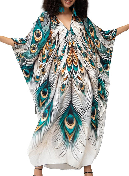 Kaftan Dress for Women,2025 plus Size Hawaiian Batwing Sleeve Beach Cover up Summer Swimsuit Dresses