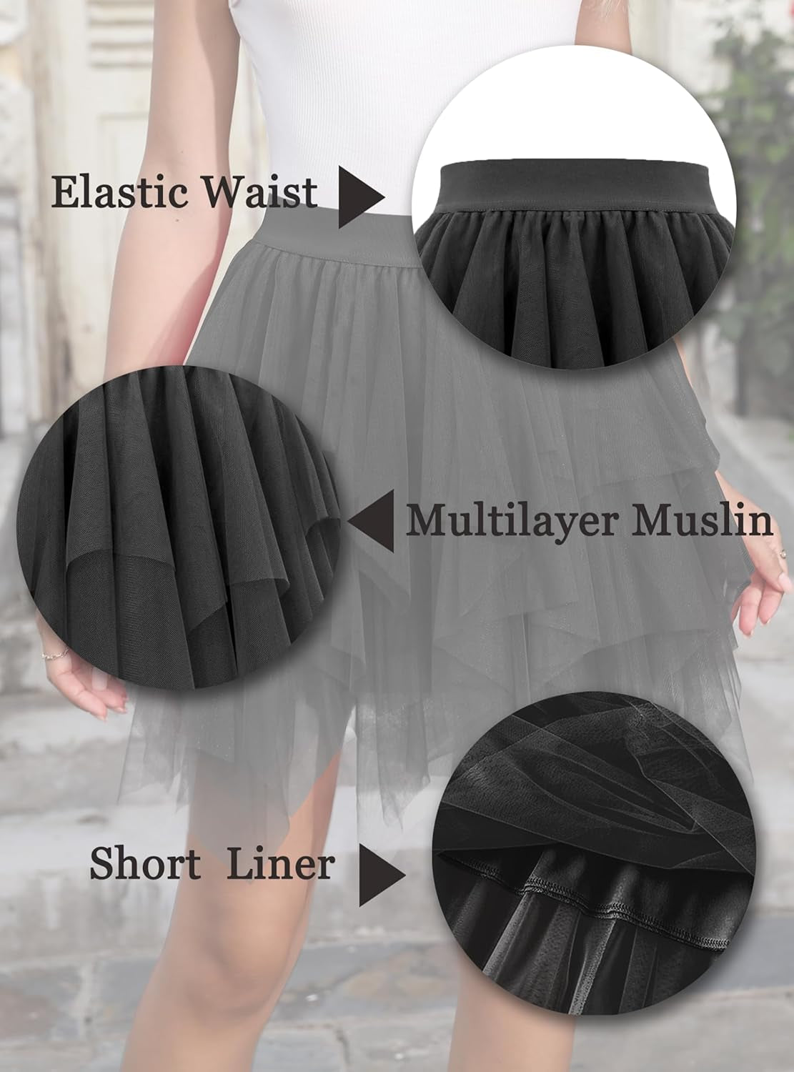 Women'S Tulle Skirts High Low Layered Puffy Fairy Skirt Mini Party Costume Irregular Adults Tutus