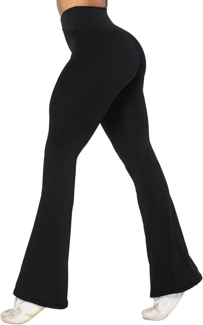 Womens Flare Leggings No Front Seam Flare Yoga Pants with Tummy Control Crossover High Waist - 28" / 30" / 32" / 34"
