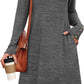 Long Sleeve Dress for Women Crew Neck Tunic Dress with Pockets Decorative Buttons