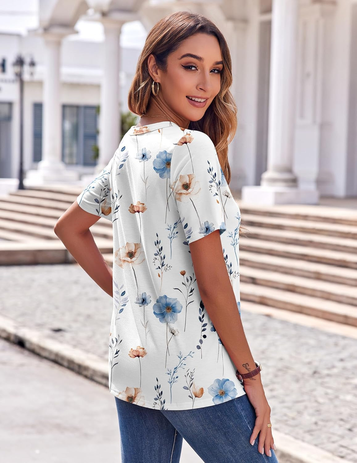 Womens Summer Tops Casual Short Sleeve V Neck Shirts Business Dressy Work Blouses