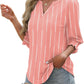 Blouses for Women Dressy Casual 3/4 Length Sleeve Womens Tops V Neck T Shirts with Smocked Cuffs
