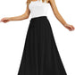 Women'S Flowy Maxi Skirt Summer Pleated High Waisted Casual Long Skirts with Pockets