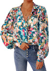 Women'S Floral Blouses Dressy Casual V Neck Button down Shirts Lantern Long Sleeve Boho Chiffon Fall Tops 2025