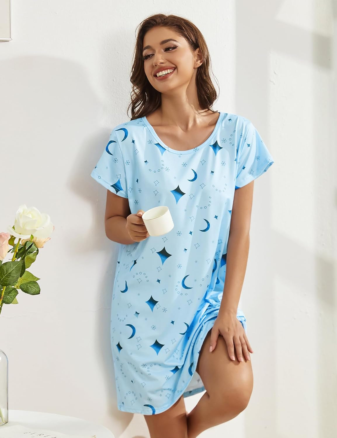 6 Pack Nightgowns for Women Soft Sleepwear Short Sleeve Women'S Nightgowns Print Sleepdress