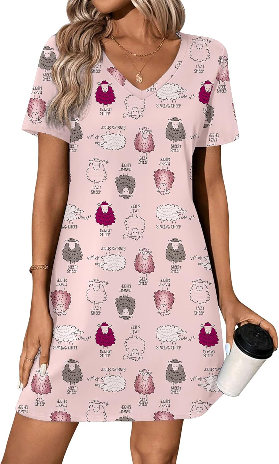 Cotton Nightgowns for Women Short Sleeve Womens Nightgown V Neck Sleep Shirts for Women Soft Sleepwear S-XXXL