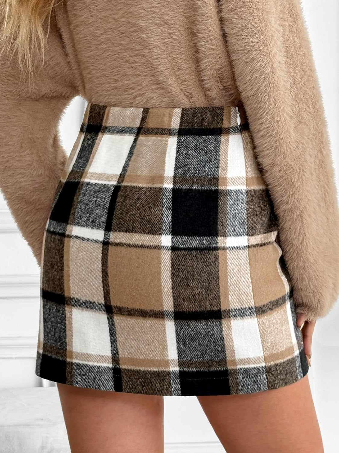 Womens Plaid Skirt Fall High Waist Flannel Mini Checkered Skirts Winter Corduroy Sweater Dress 2025