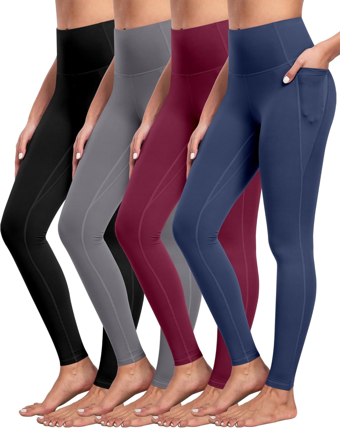 4 Packs Yoga Leggings with Pockets for Women, Soft High Waisted Tummy Control Workout Pants
