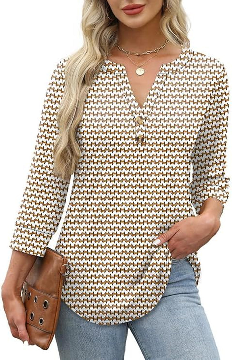Womens Tops 3/4 Sleeve Henley Shirts for Women Fall Fashion 2025 School Outfits for Teachers