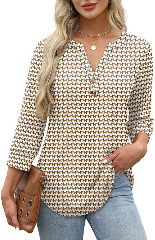 Womens Tops 3/4 Sleeve Henley Shirts for Women Fall Fashion 2025 School Outfits for Teachers
