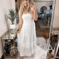 Women'S 2025 Summer Bohemian Strapless off Shoulder Lace Trim Backless Flowy a Line Beach Long Maxi Dress