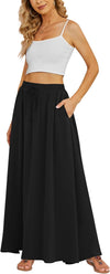 Women'S Flowy Maxi Skirt Summer Pleated High Waisted Casual Long Skirts with Pockets