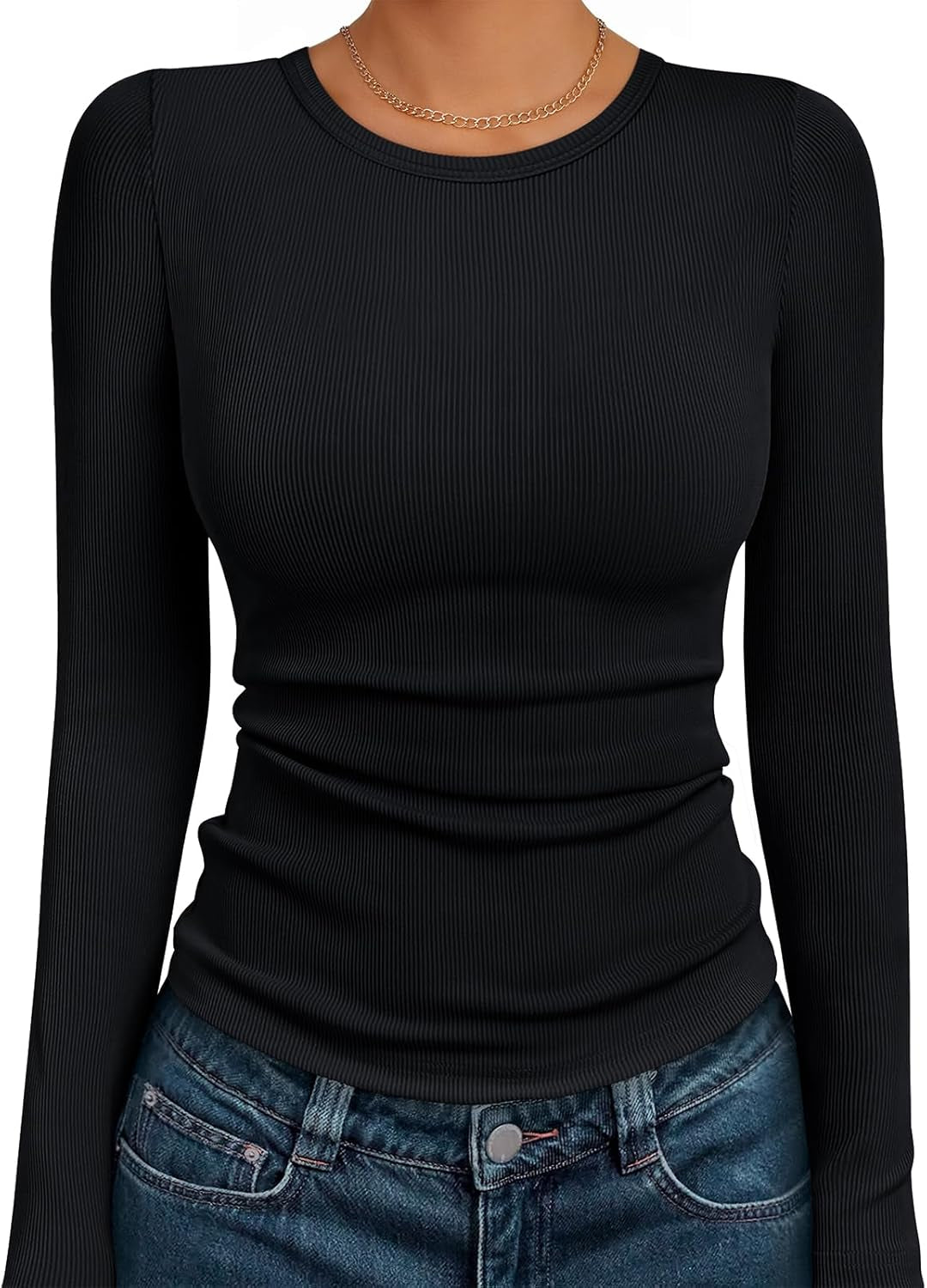 Long Sleeve Shirts Blouses Fall Fashion Ribbed Basic Tops Winter Clothes