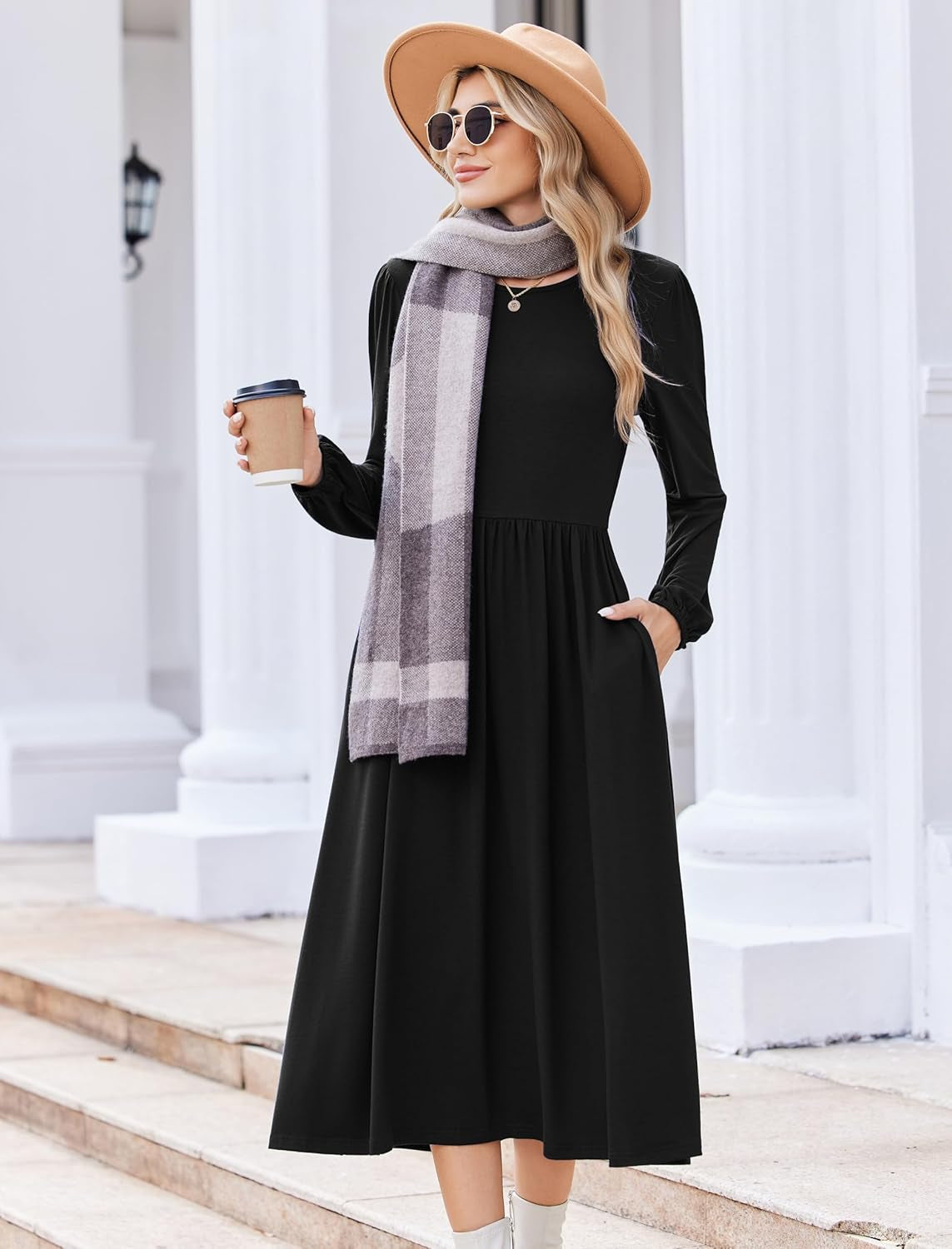 Long Sleeve Dresses for Women 2025 Fall Winter Casual Flowy A-Line Boho Midi Party Long Dress with Pockets
