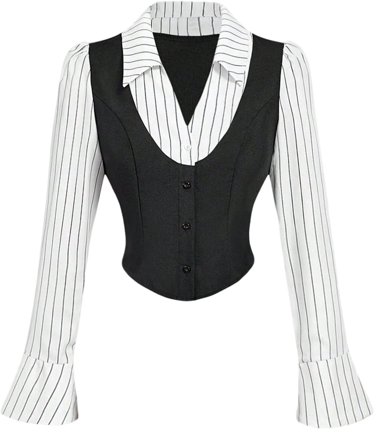 Women'S Striped Button down Shirts Long Sleeve Collar V Neck Work Business Casual Blouse Tops