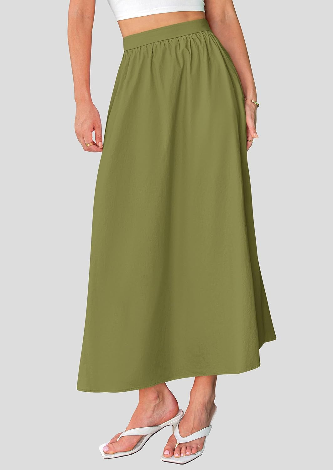 Women'S Maxi Skirts 2025 Summer Trendy Ruffle High Waisted Casual Long Flowy Skirt with Pockets
