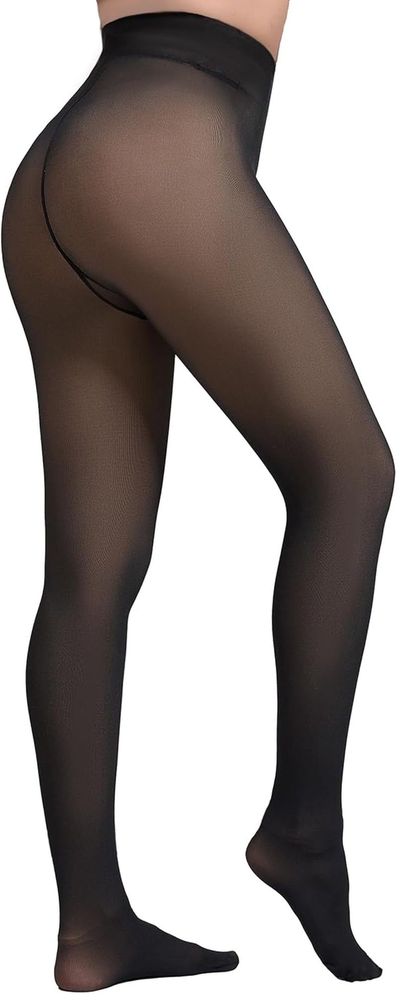 2025 One-Seam Fleece Lined Tights More Warmth Fake Translucent Pantyhose High Waist Thermal Legging Women