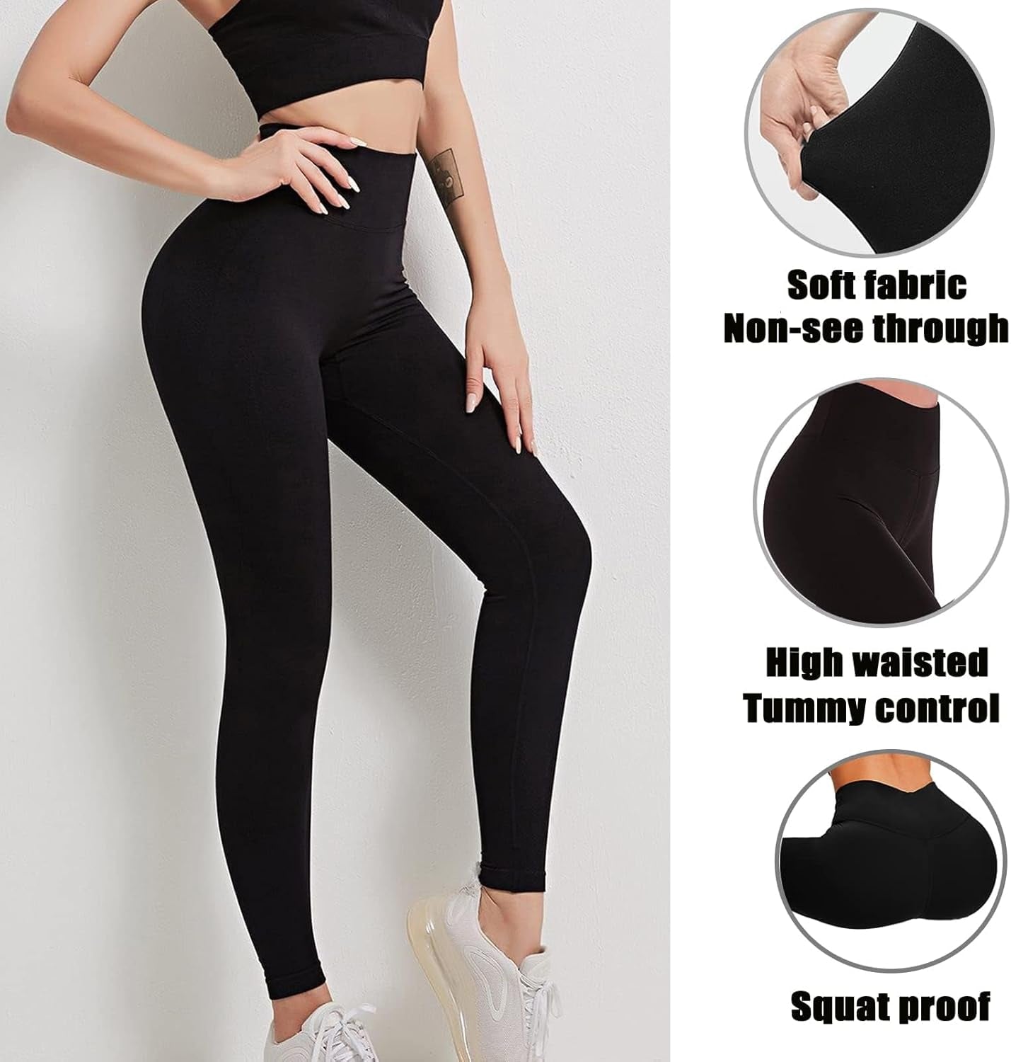 5 Pack Leggings for Women-High Waisted Tummy Control Soft Casual Workout Black Yoga Pants with Pockets