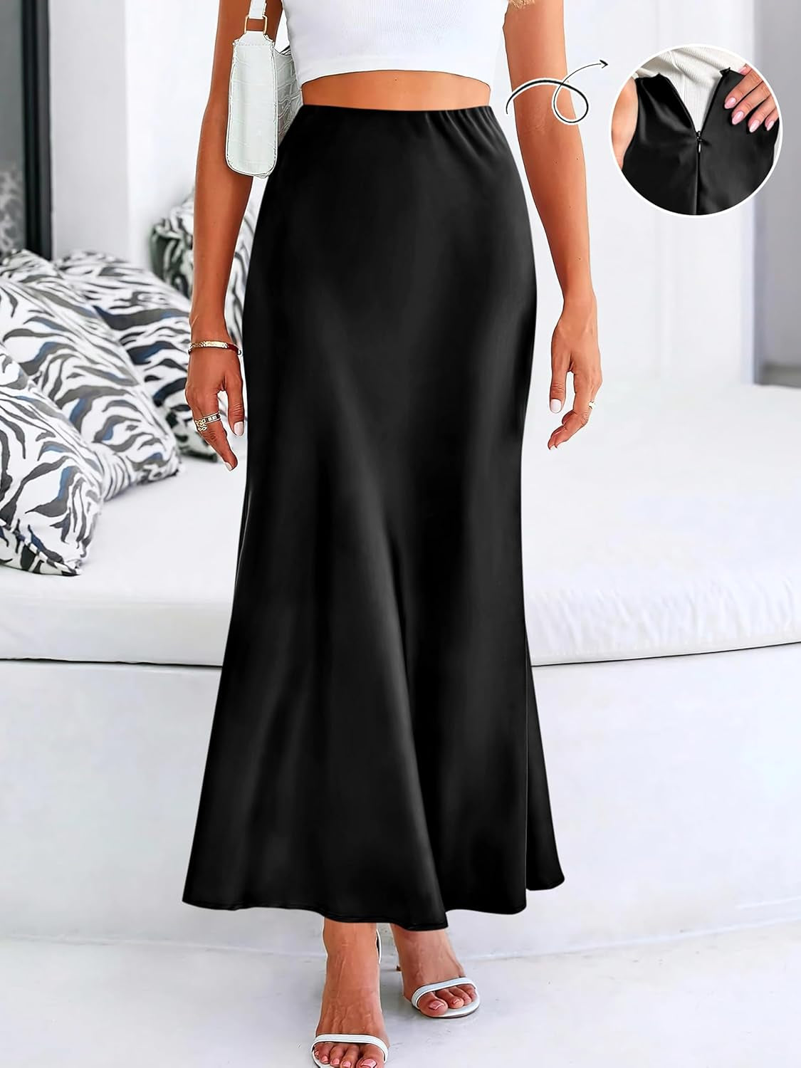 Women'S Satin Maxi Skirts Dressy Casual Zipped High Waisted Flowy Silk 2025 Fall Elegant Business Party Long Skirt