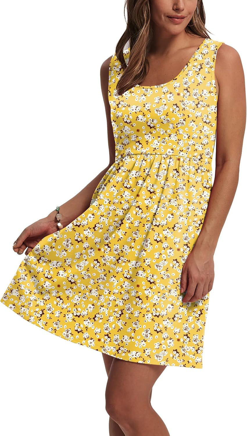 Women'S Summer Dress 2025 A-Line Sleeveless Casual Sundress with Pockets Floral/Solid
