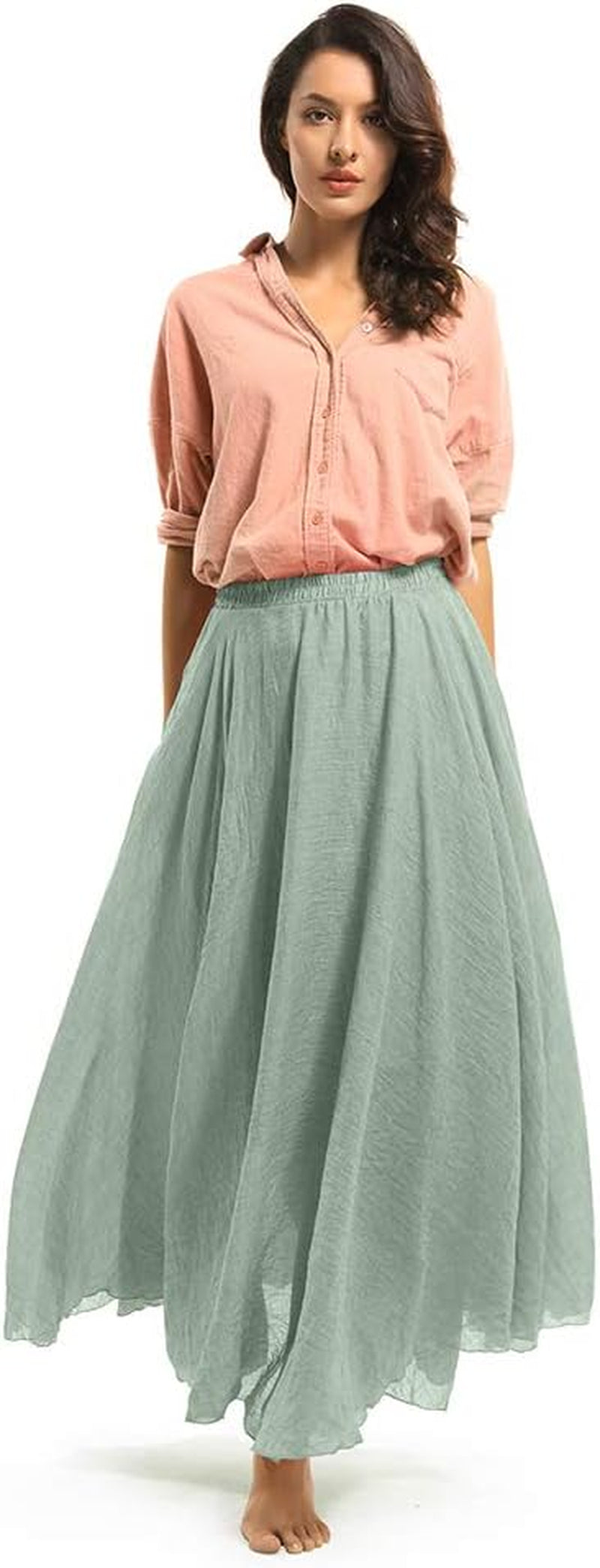 Women'S Girls Long Flowy Bohemian Cotton Linen Casual Maxi Skirt for Summer Beach Holiday