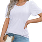 Womens T Shirts Short Sleeve Pleated Dressy Casual Scooped Neck Summer Tops Blouses
