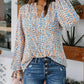 Womens V Neck Floral Long Sleeve Tops 2025 Summer Casual Loose Puff Sleeve Chiffon Boho Work Blouse Dressy T Shirts