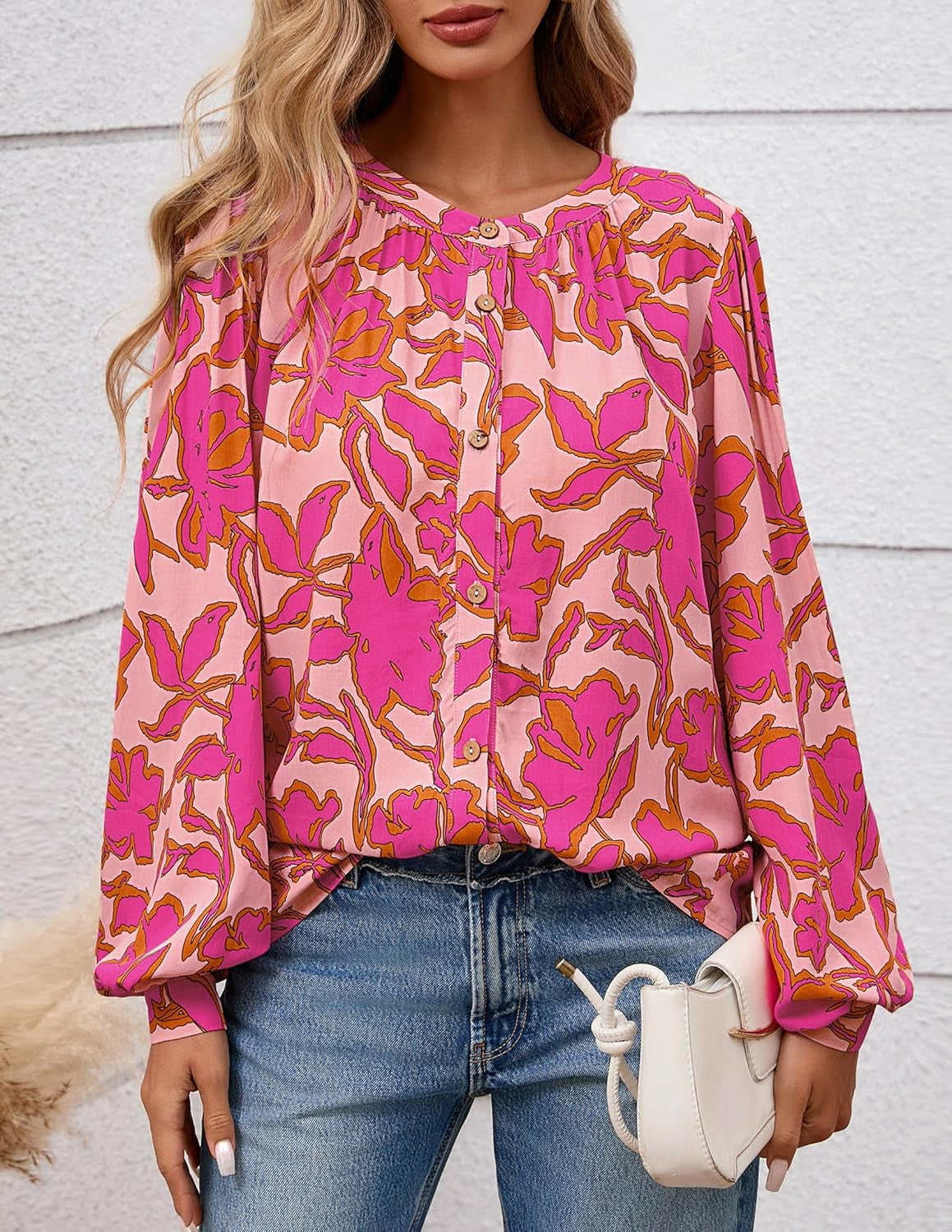 Women'S Floral Button down Blouse 2025 Fall Fashion Dressy Casual Long Sleeve Oversized Shirts Top Boho Clothes