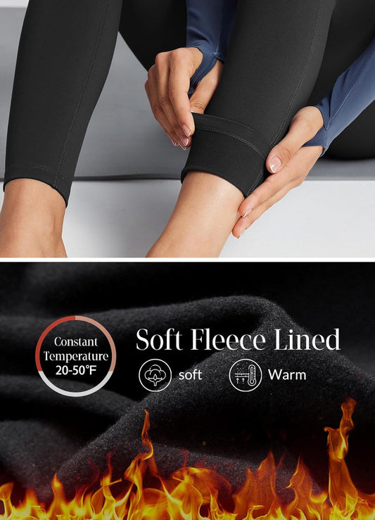 Women'S Petite Fleece Lined Leggings with Pockets, 25" Thermal Winter Warm High Waisted Thick 7/8 Yoga Pants
