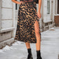 Women'S Side Slit a Line Satin Midi Skirt Elastic High Waisted Cheetah Leopard Print Silk Long Skirts for Women